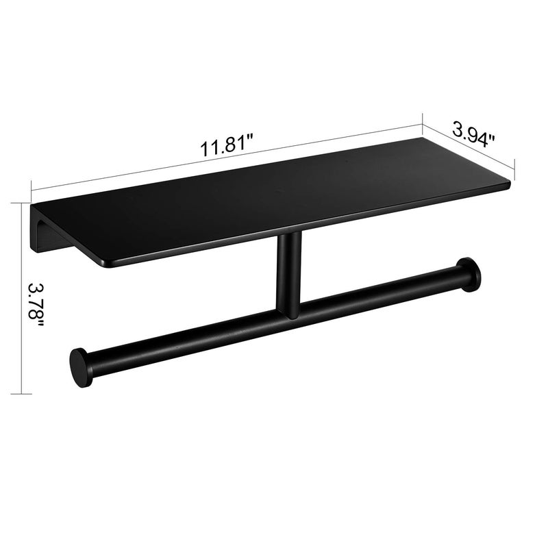 LANGPAI Double Roll Toilet Paper Holder with Shelf Solid Brass and Superior Hotel Style Tissue Dispenser Spared Storage Matte Black Finish - Image 4